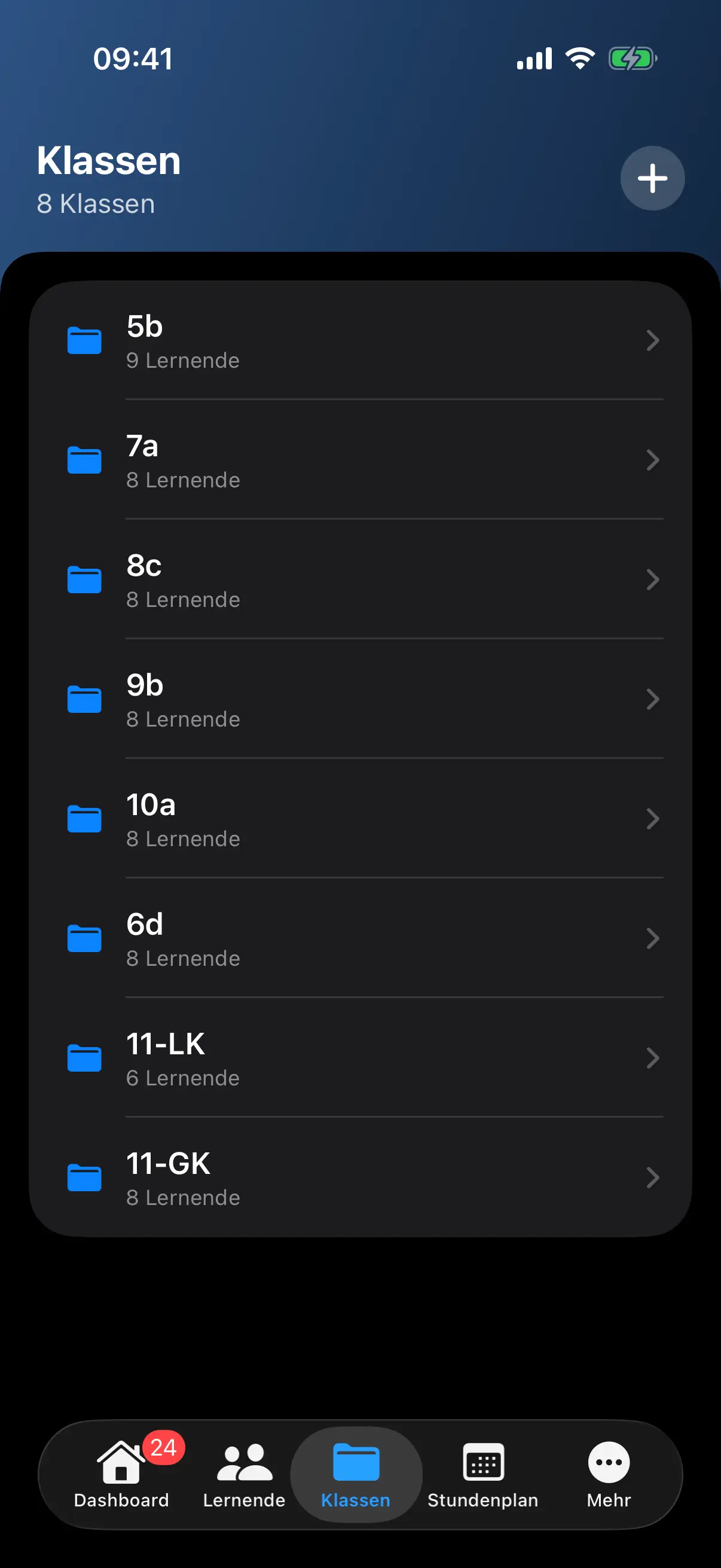 Klassenübersicht in Swipe'N'Teach