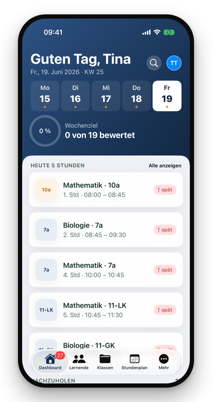 Swipe'N'Teach Dashboard auf dem iPhone (Bild 1 von 2)
