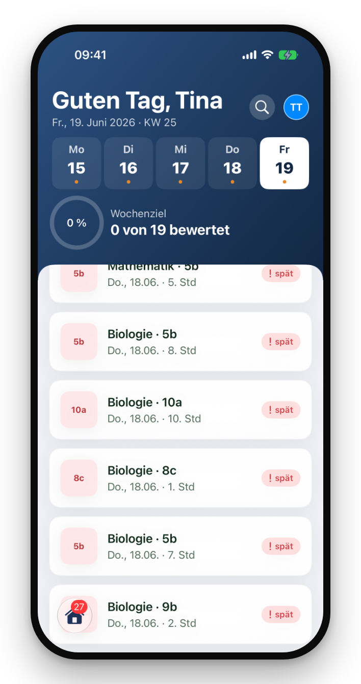 Swipe'N'Teach Dashboard auf dem iPhone (Bild 2 von 2)