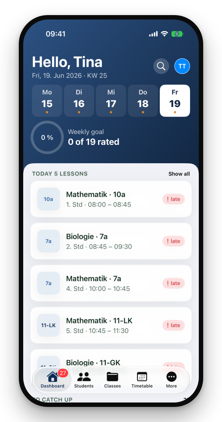 Swipe'N'Teach dashboard on the iPhone (Bild 1 von 2)