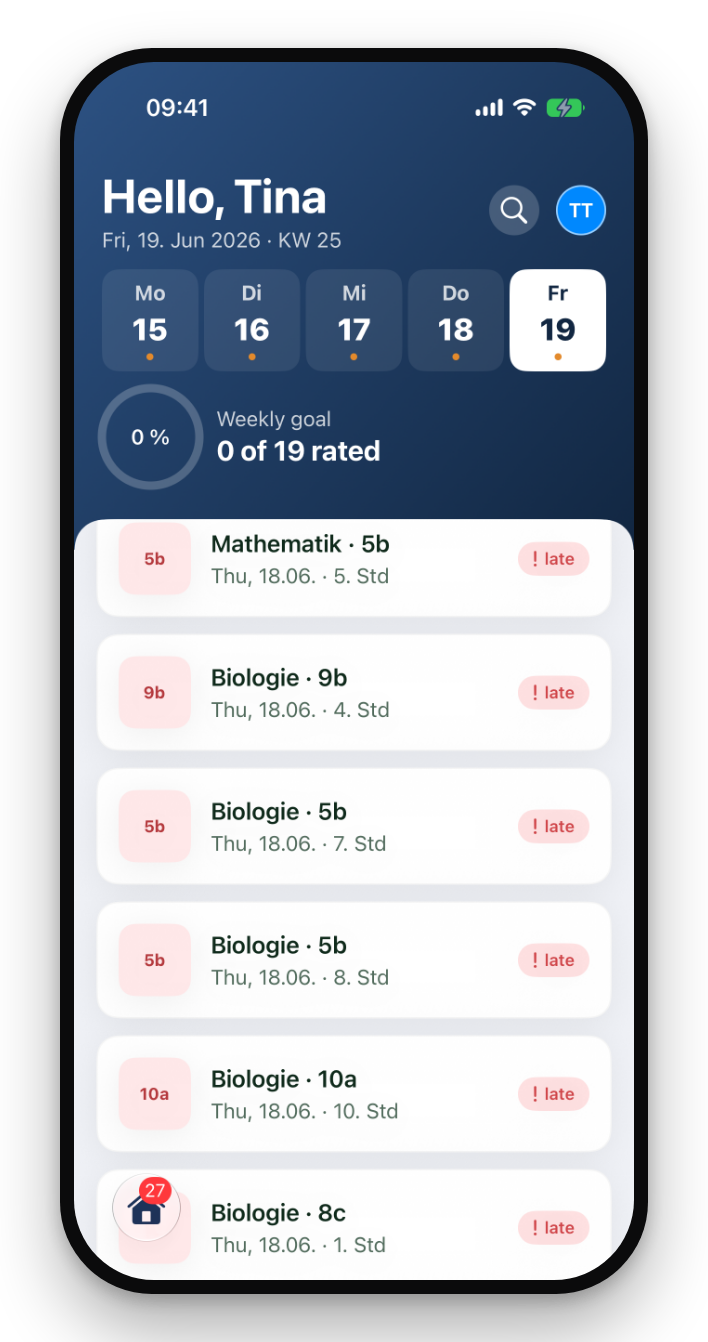 Swipe'N'Teach dashboard on the iPhone (Bild 2 von 2)